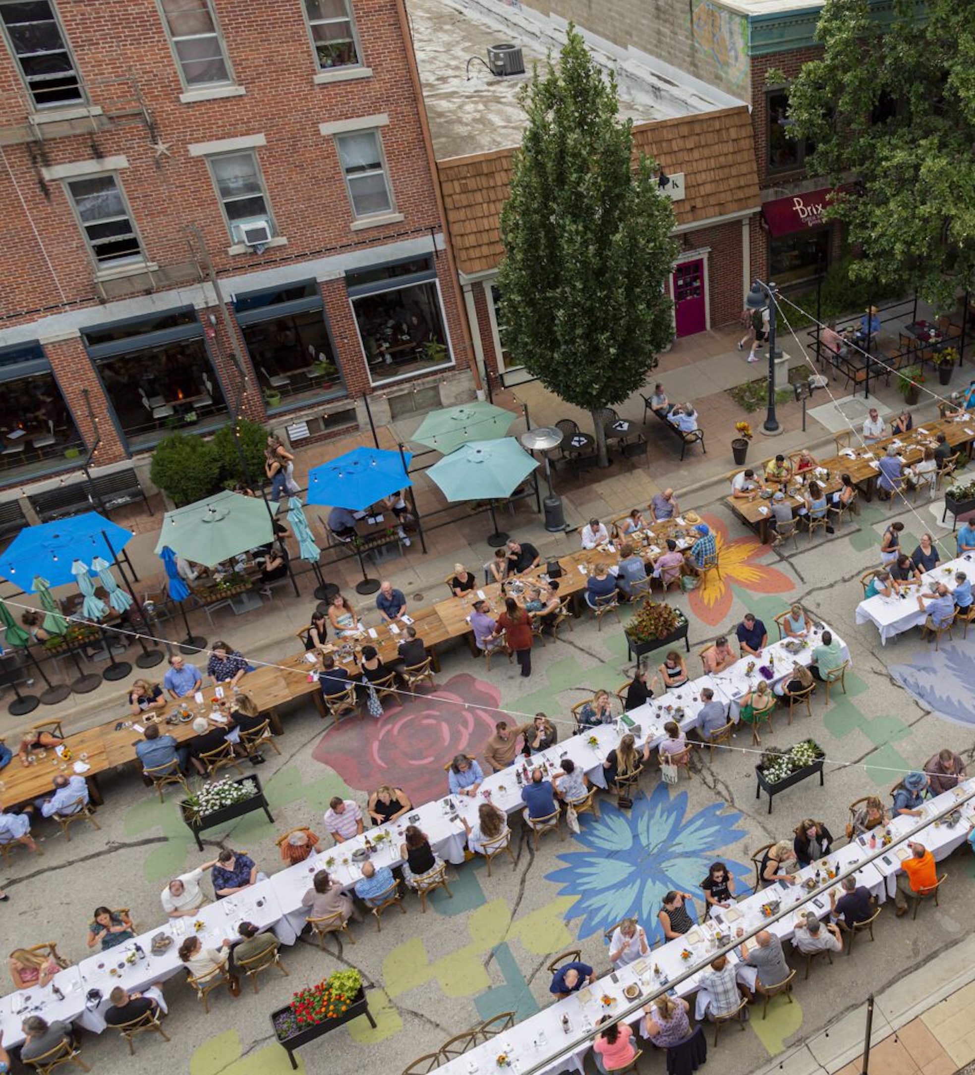 Farm to table dinner in iowa city, aerial view