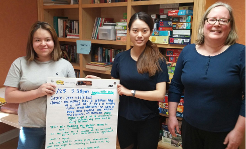 Students holding notes from nursing home conversations