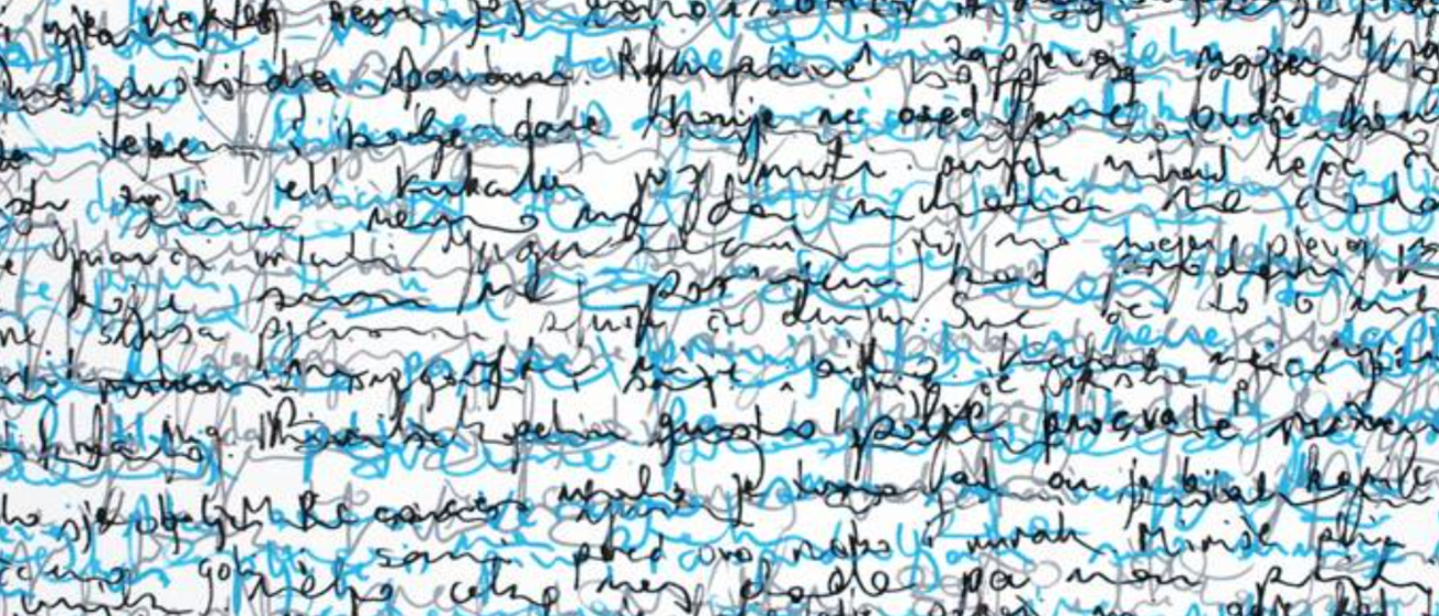 Abstract image that looks like handwriting in blue and black.