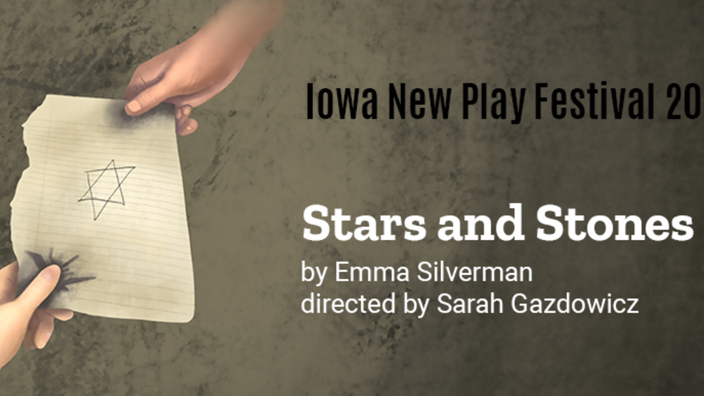 Promotional image for a play of two hands and a Jewish star