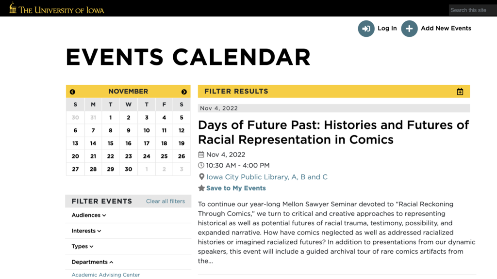 Screenshot of UI Events Calendar