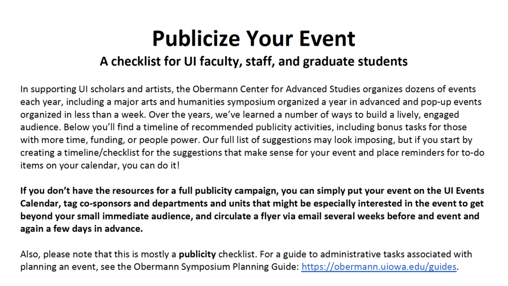 Publicize Your Event checklist screenshot