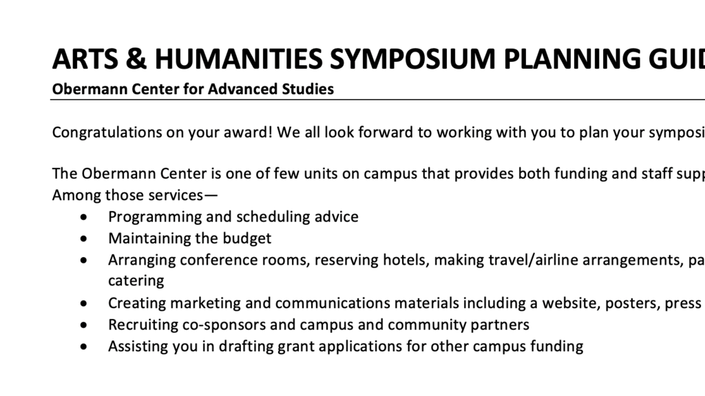 Screenshot of arts and humanities planning guide