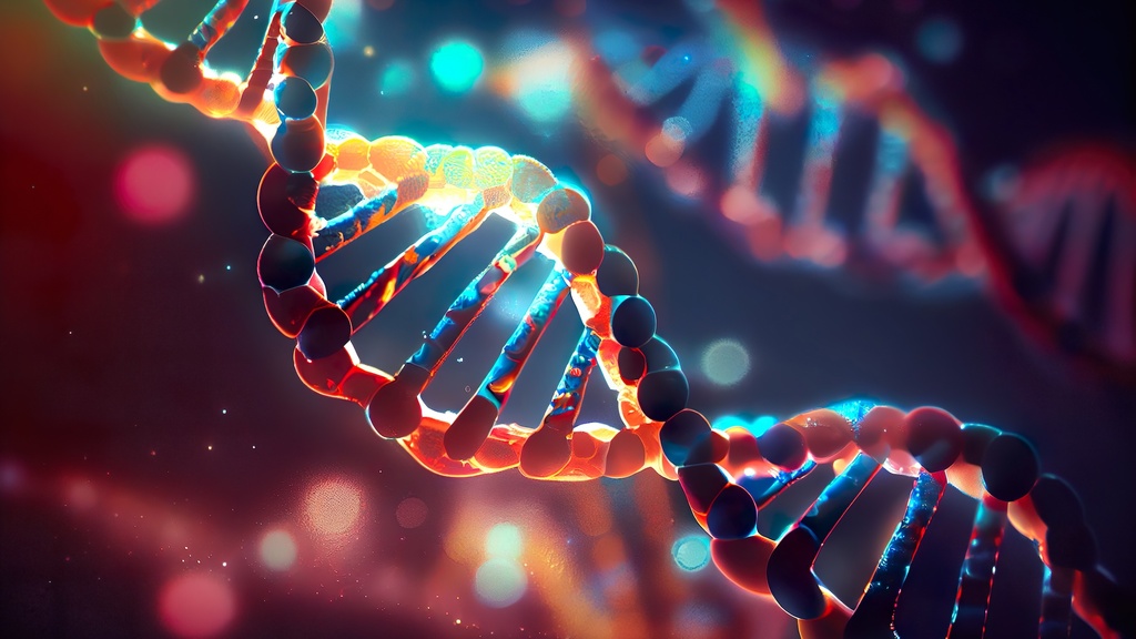 Dna helix enlarged model in bright colors and spots