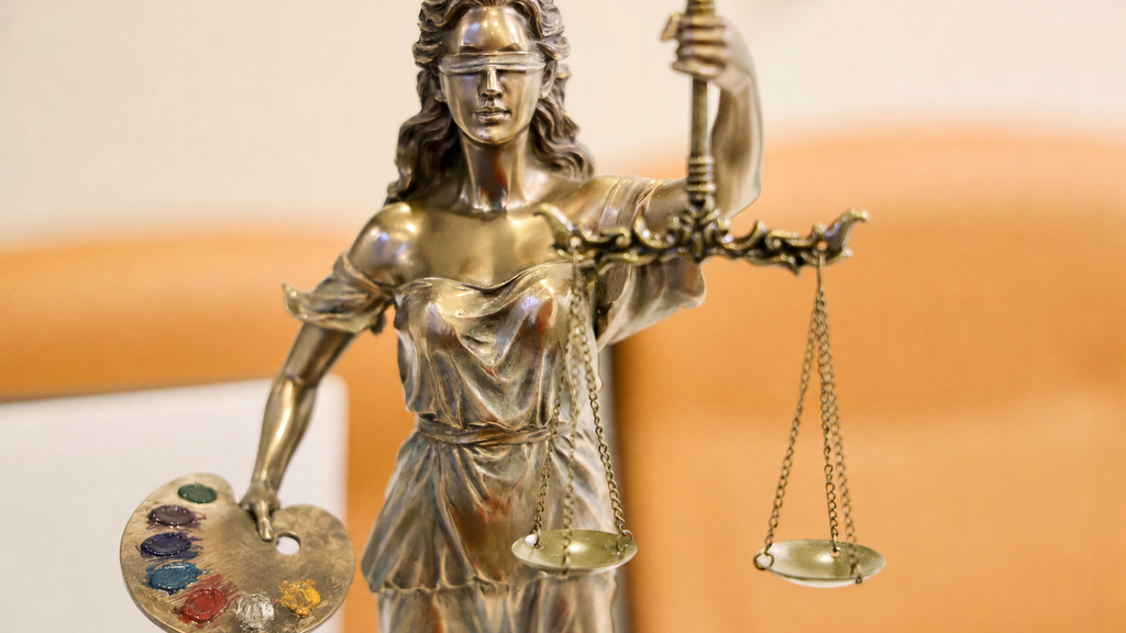 Scales of justice and paint palette
